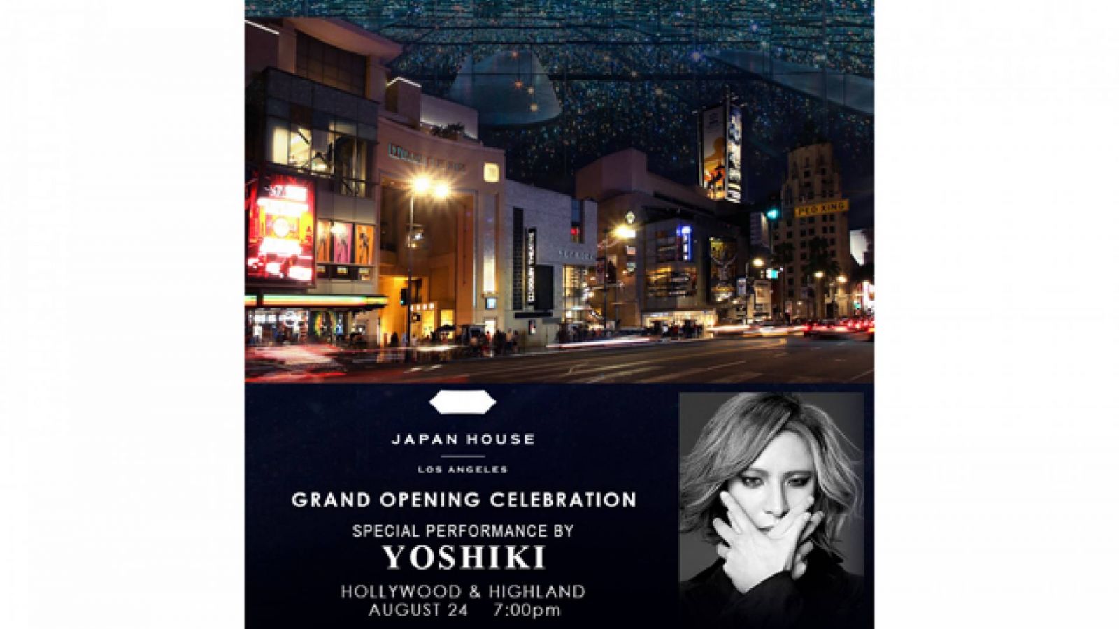 YOSHIKI actuará en la celebración de apertura de Japan House en Hollywood © YOSHIKI
